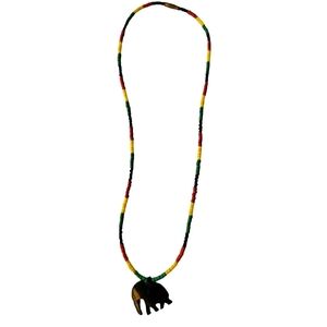 Rasta Beaded Necklace with Wooden Elephant Pendant